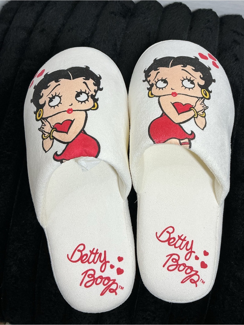 Betty Boop Plush Slippers Women’s Medium 7-8 White Retro House Slides NIB